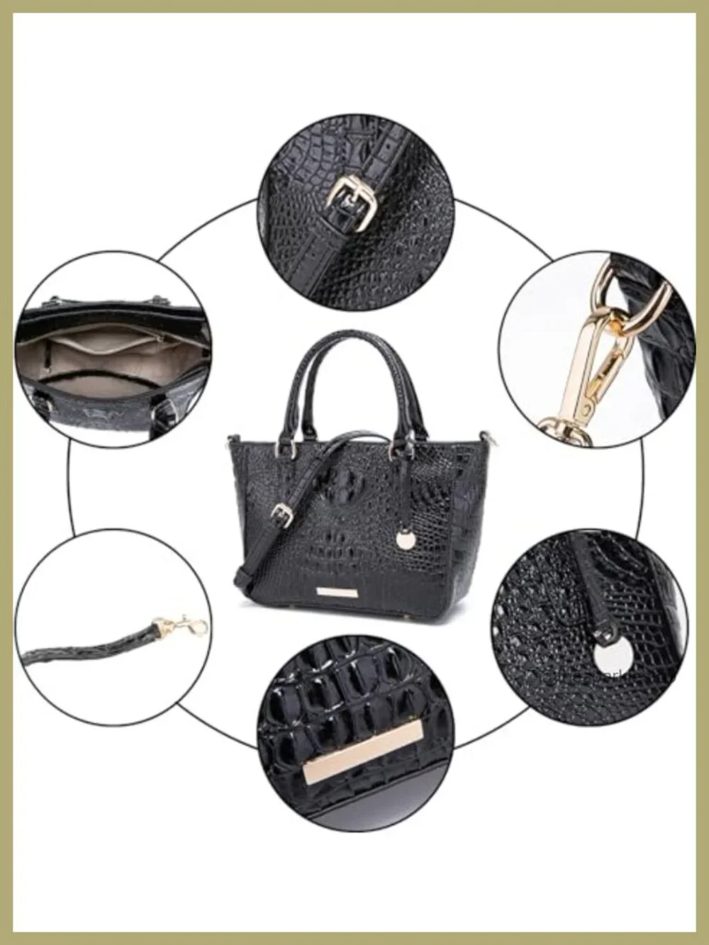 Women's Croc Embossed Faux Leather Tote Satchel Purse with Zipper Compartments